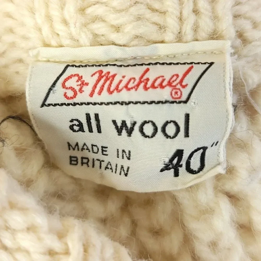 St Michael Wool Aran Knit Sweater Vintage Fisherman Made In Britain Mens Large